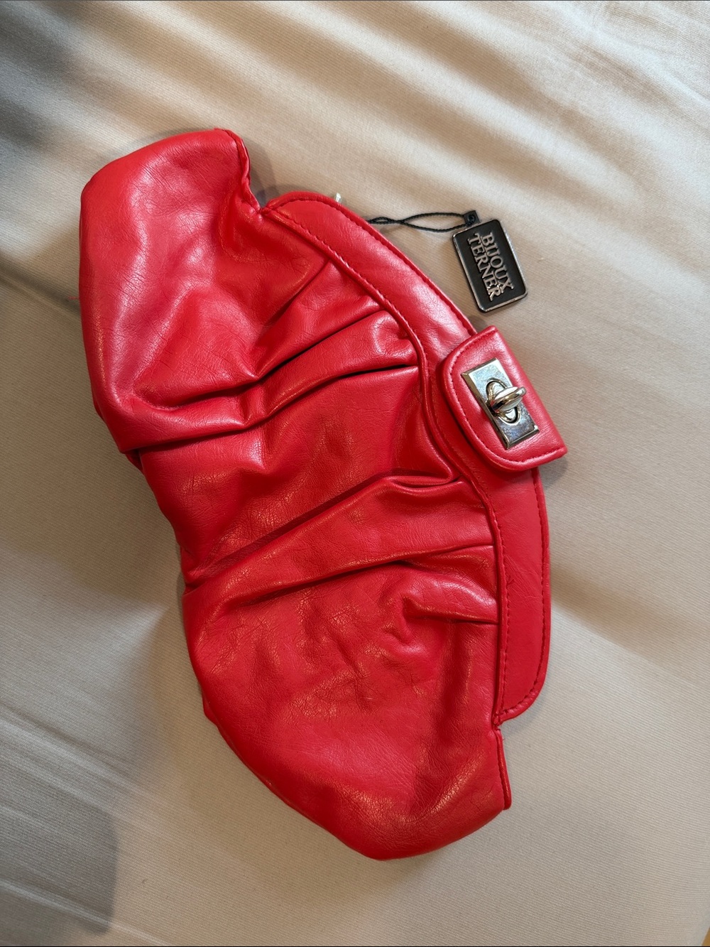 Bijoux Terner Red Ruched Leather Clutch with Turn-Lock
